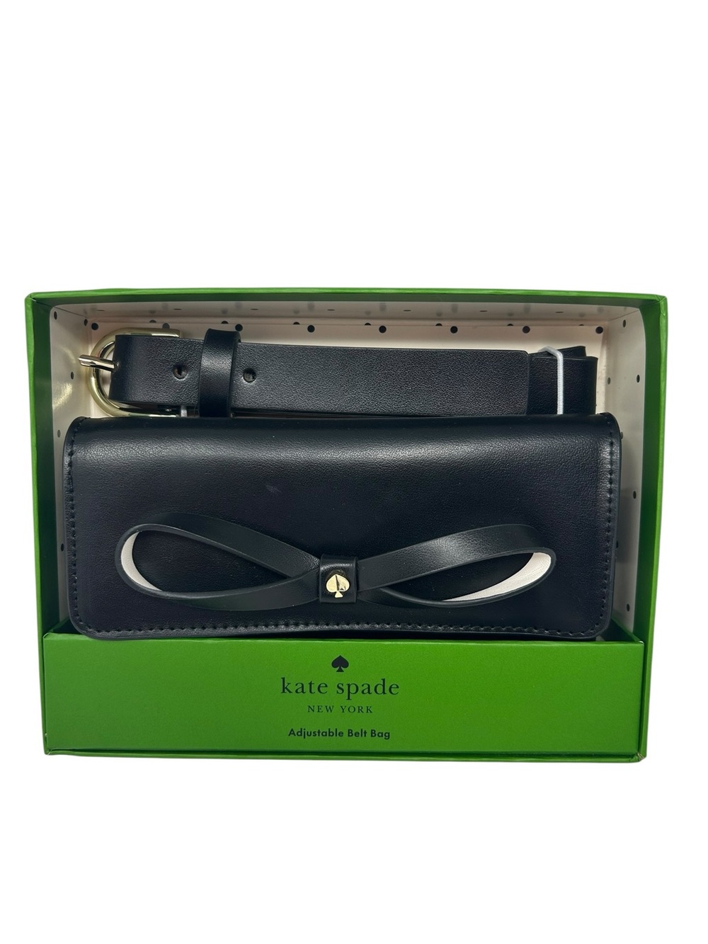 Kate Spade Black Leather belt bag featuring a prominent leather bow on the front